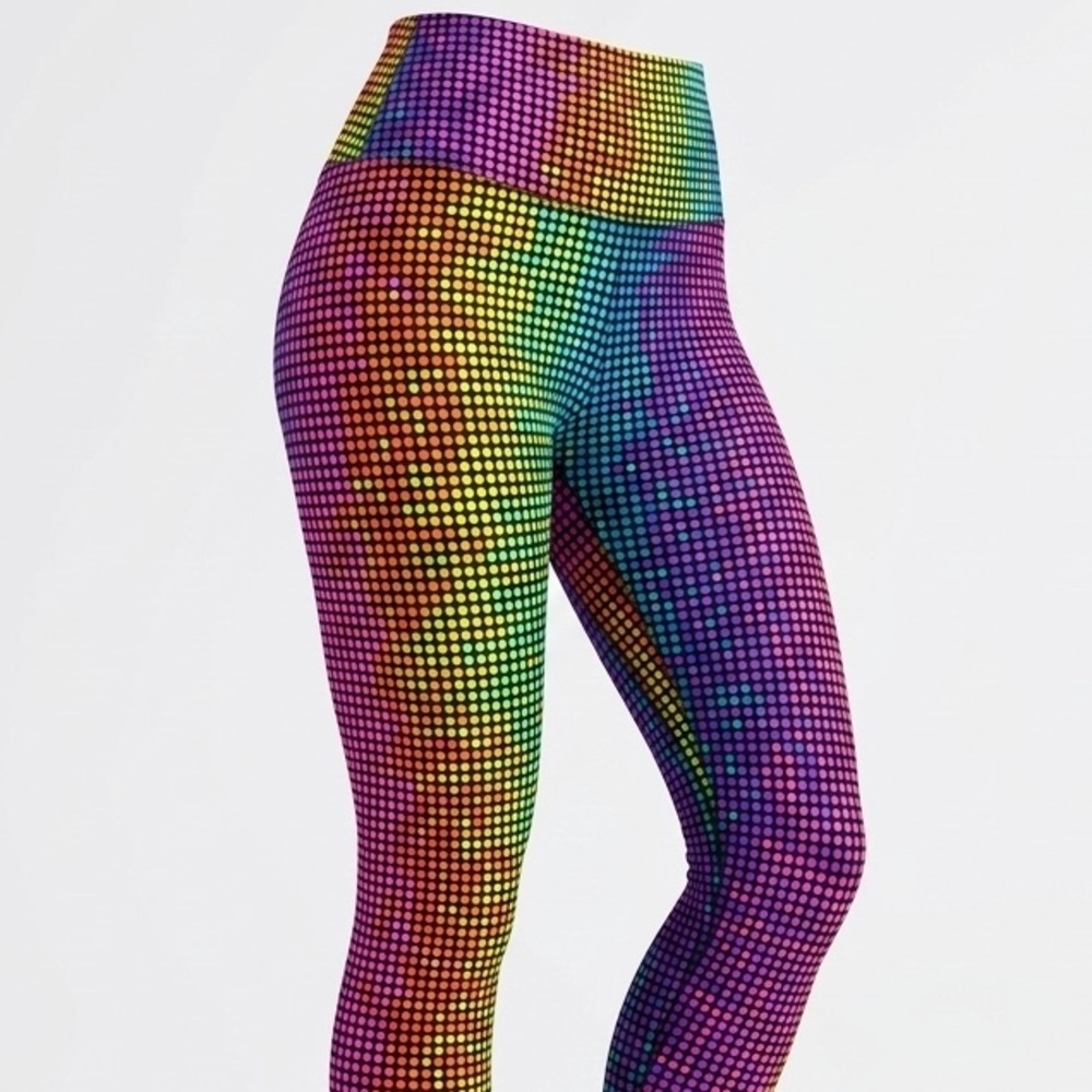 K-DEER Disco Dot Capri Leggings High Waisted Yoga Pants L - Picture 2 of 7